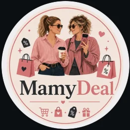 MamyDeal logo: two moms with coffee, a phone and shopping bags